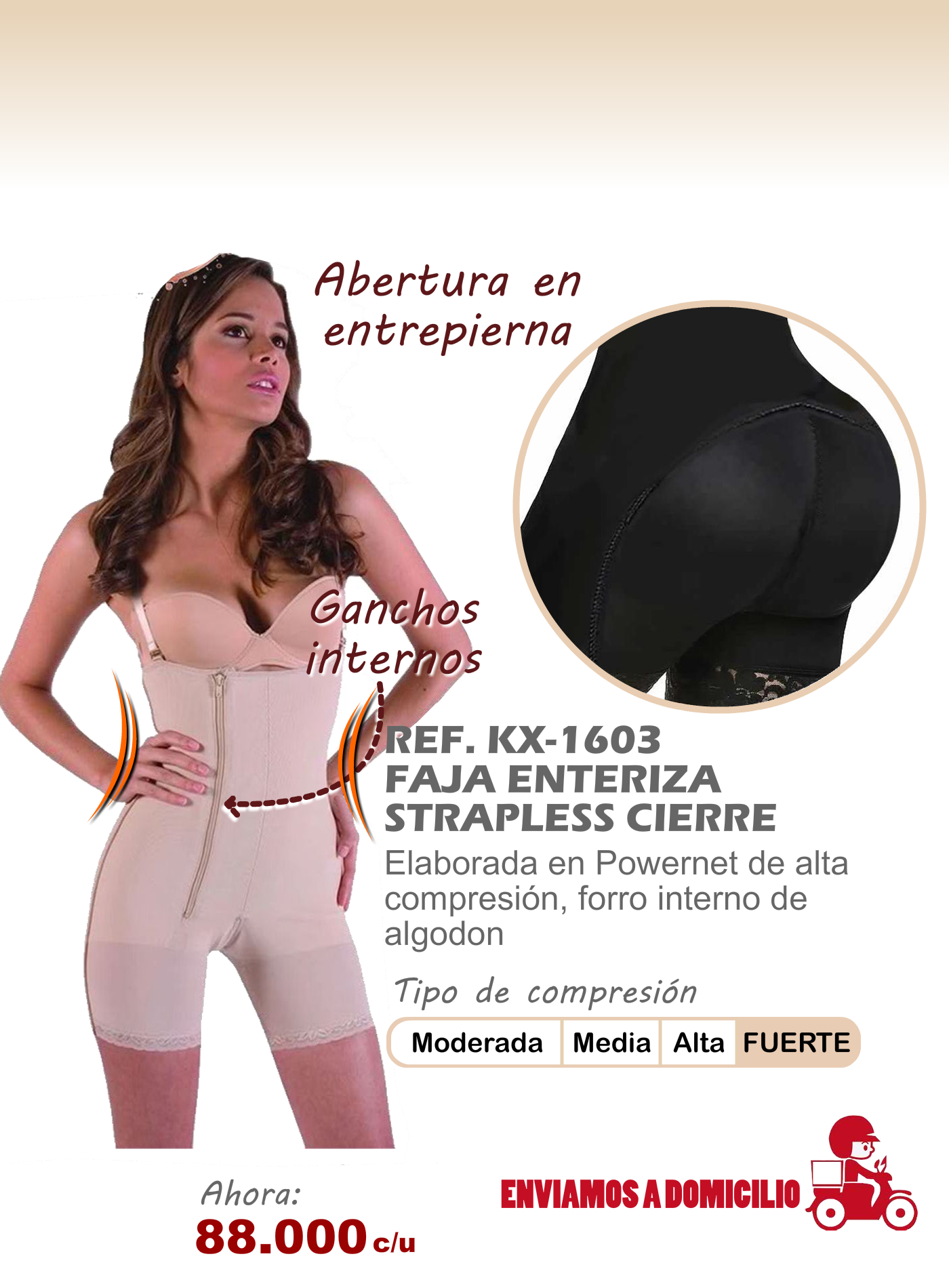 faja enteriza strapless cierre
