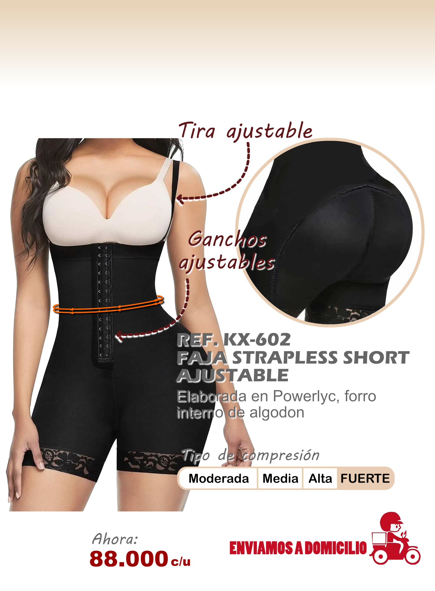 faja strapless short ajustable