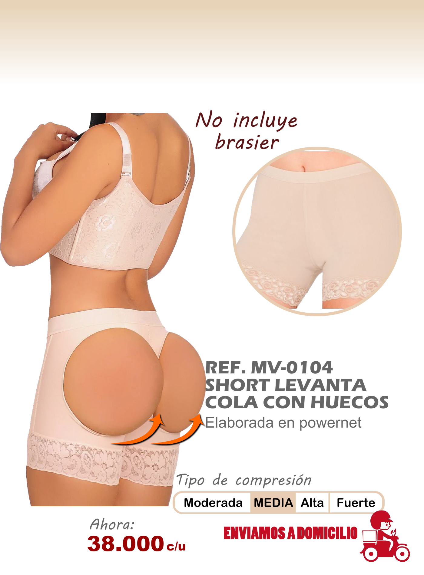 short levanta cola con huecos piel