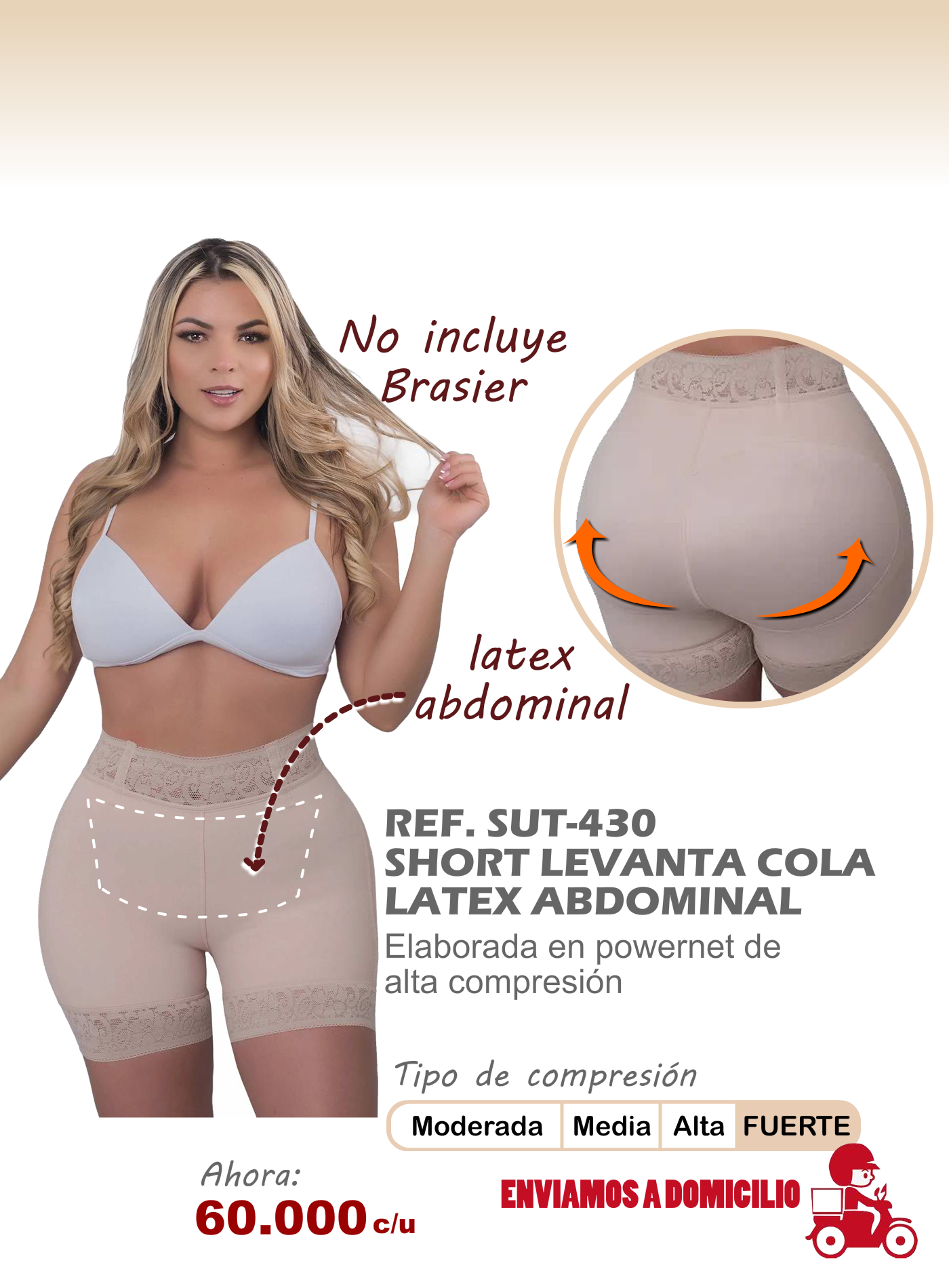 short levanta cola latex abdominal